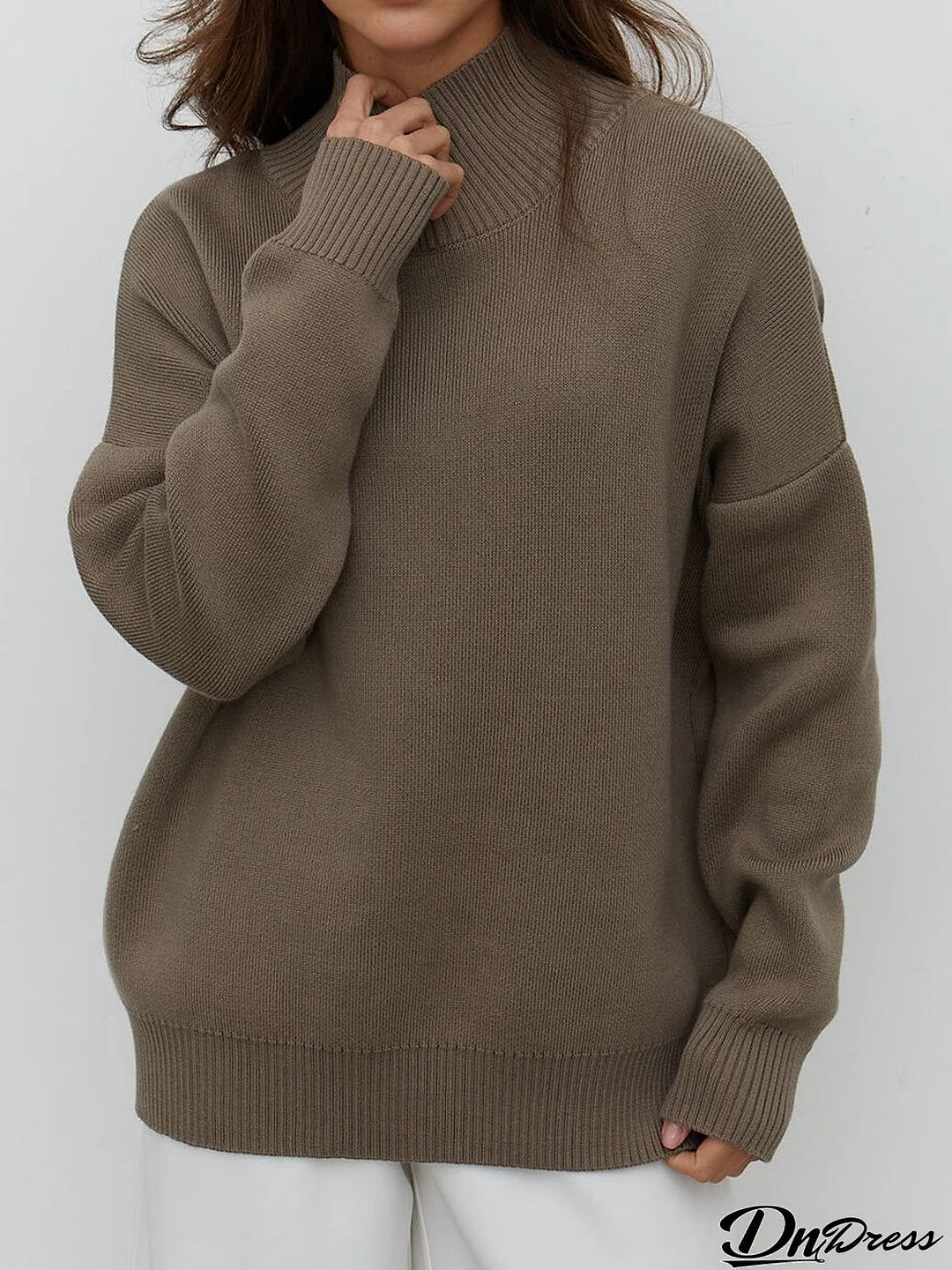 Mock Neck Dropped Shoulder Sweater