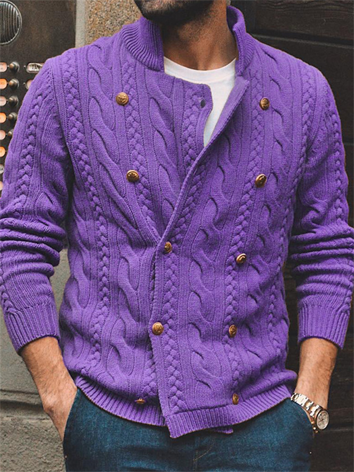 Men's Solid Color Double-breasted Knit Sweater | 168DEAL