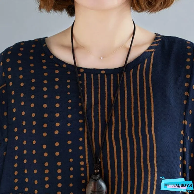 Vintage Polka Dot Striped Cotton Tops