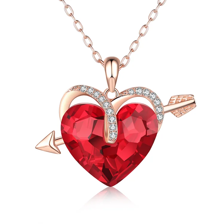 Heart Red Crystal Necklace Love Arrow Ruby Necklace for Her