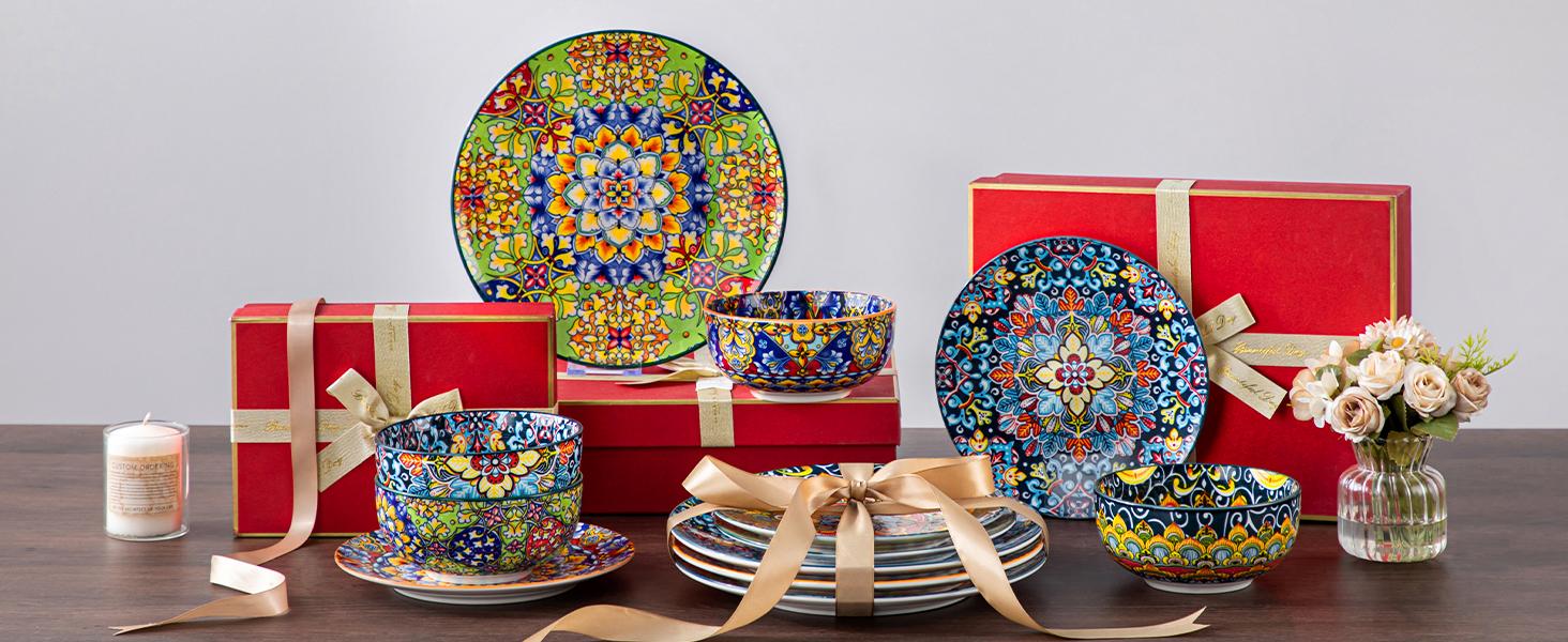 vancasso 12/16/18/24 Pieces Dinnerware Sets, Plates and Bowls Set, Porcelain Dishes Set for 4/6, Microwave and Dishwasher Safe, Scratch Resistant, Bohemian Style Dining Ware Service for 6, Series SIMI vancasso 12/16/18/24 Pieces Dinnerware Sets, Plates and Bowls Set, Porcelain Dishes Set for 4/6, Microwave and Dishwasher Safe, Scratch Resistant, Bohemian Style Dining Ware Service for 6, Series SIMI