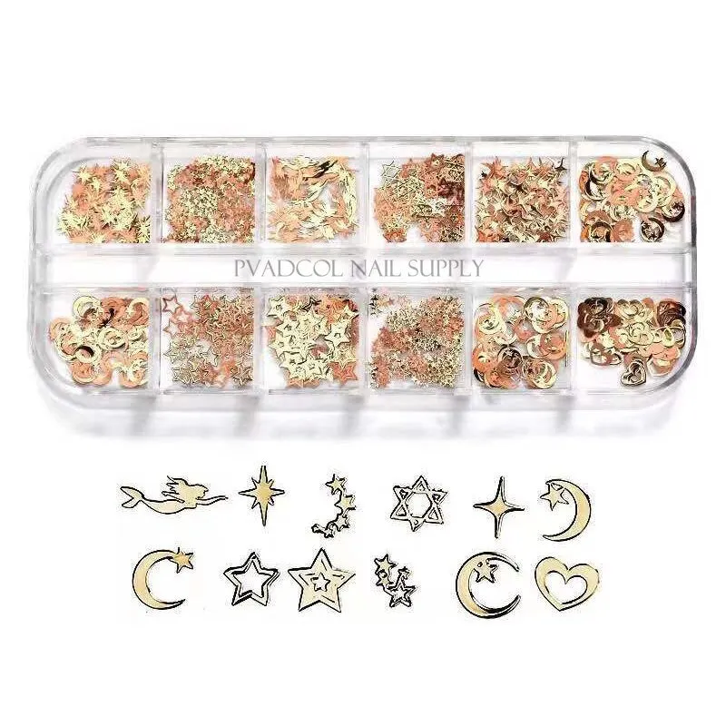 12 Grids Gold Nail Sequins Butterfly Metallic Slice Glitter 3D Acrylic Nails Flakes Manicure Decoration-Nail Inspo
