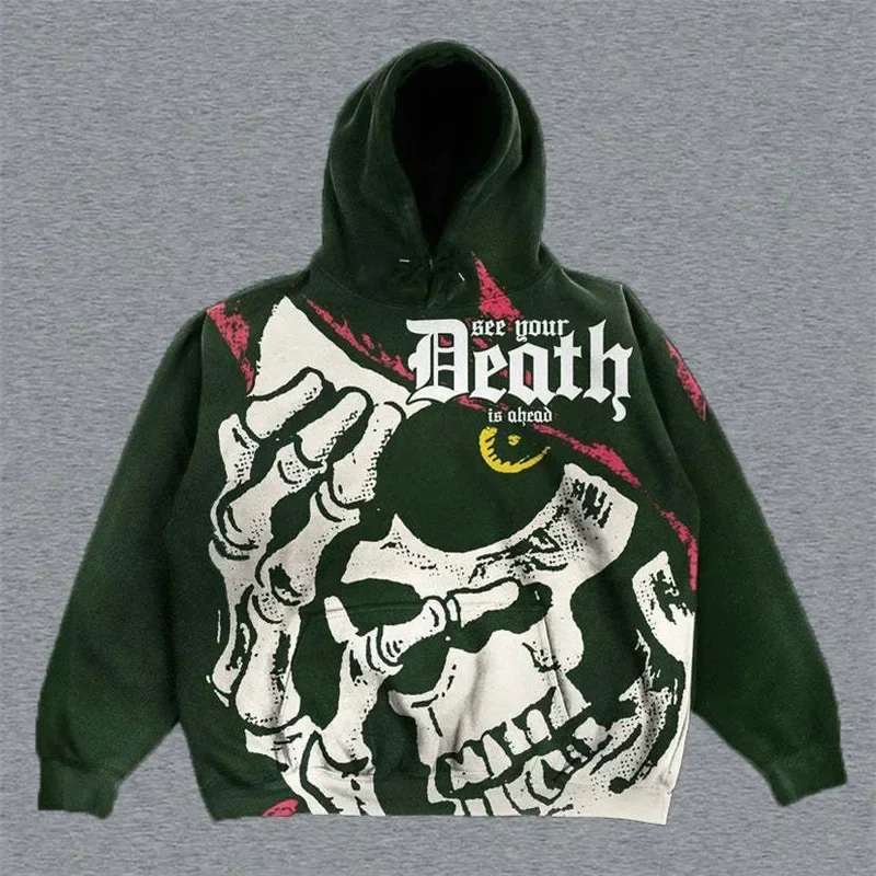 Aonga Harajuku Punk Style Fashion Hoodies Women Brand Flame Skulls Print Hoodie Digital Print Streetwear Clothing Sweatshirts Y2k Tops aonga