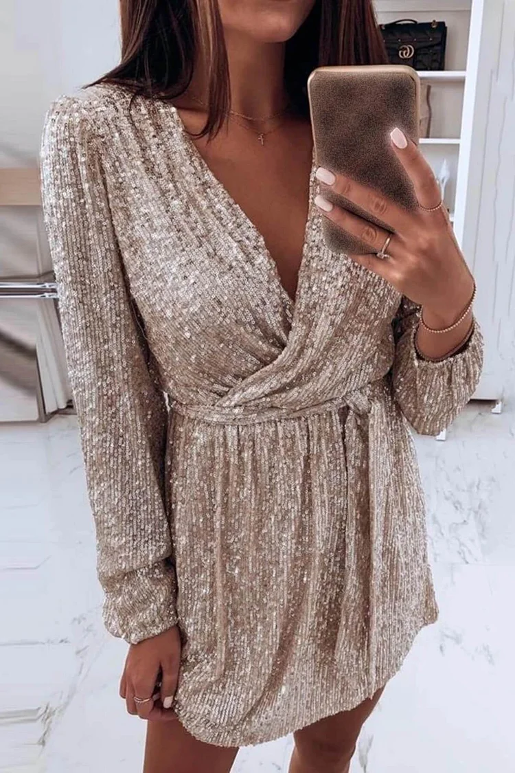 Fashion Sequin V-Neck Wrap Dress