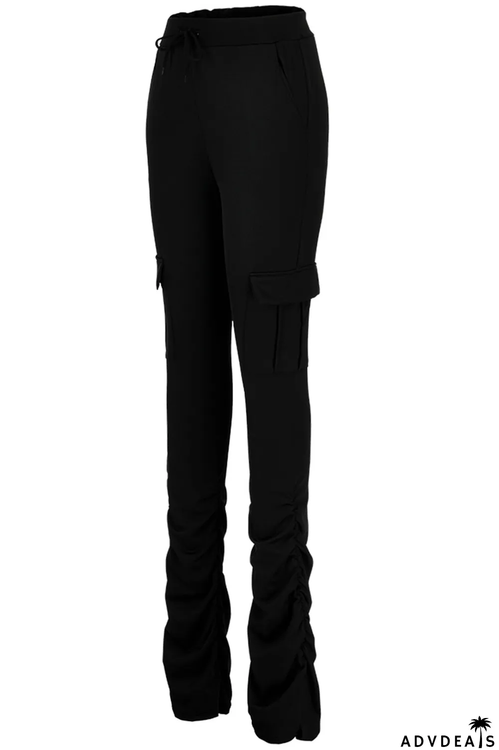 Orange Drawstring High Solid Pocket Draped Boot Cut Pants Bottoms