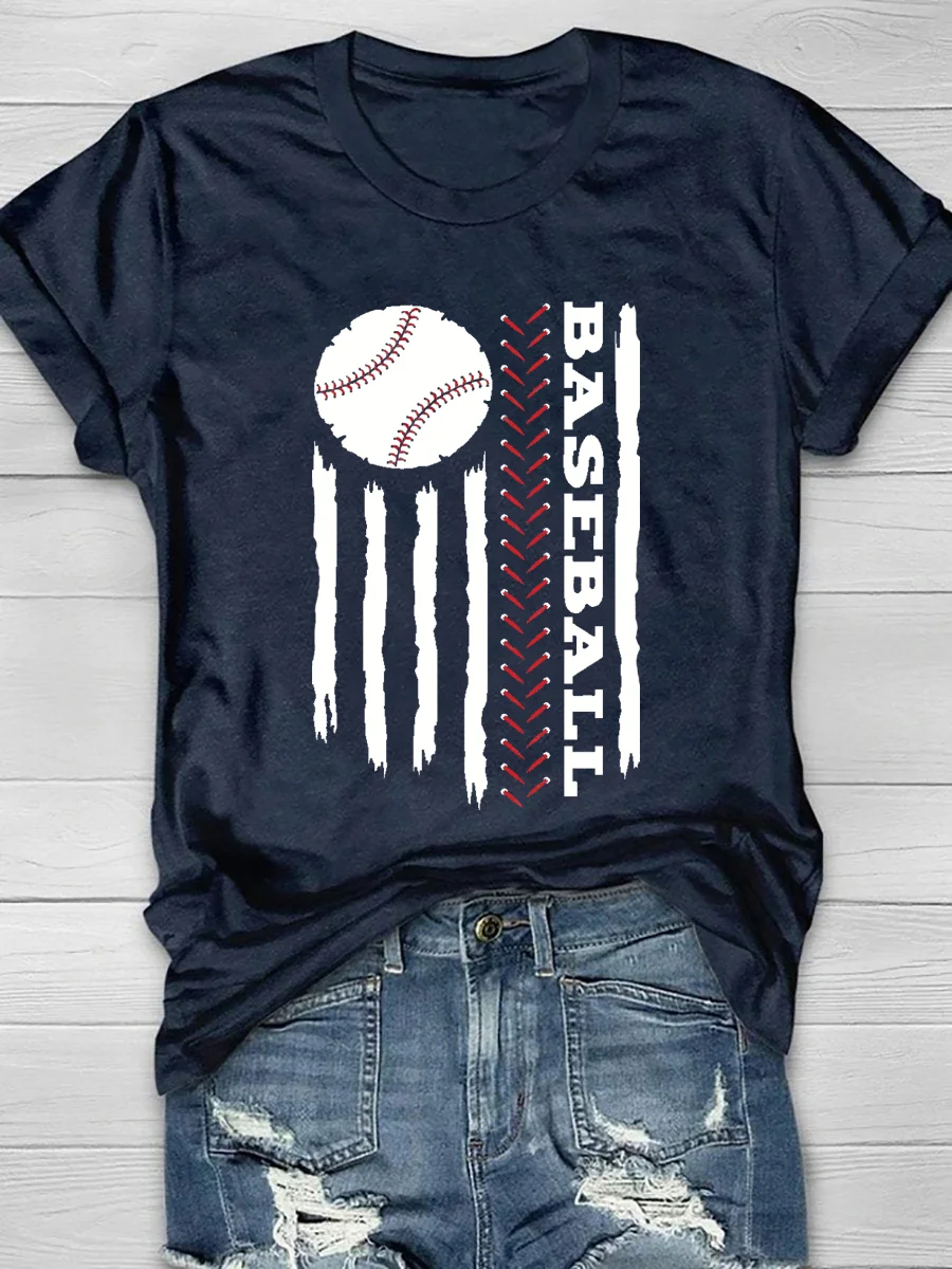 Baseball Flag Print Short Sleeve T-Shirt