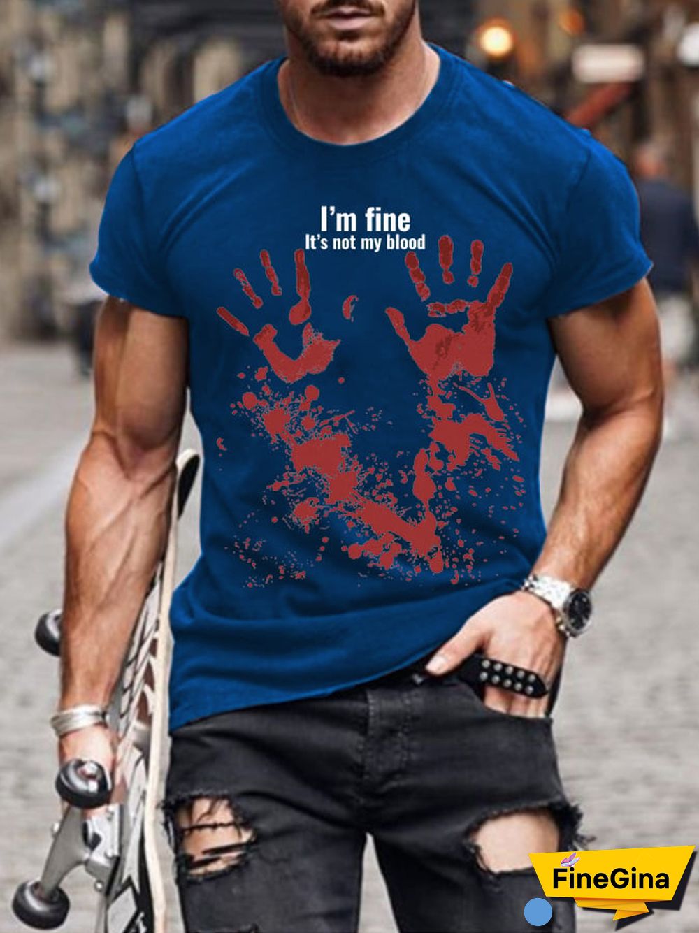 Men's Halloween I'm Fine Bloody Print Short Sleeve T-Shirt