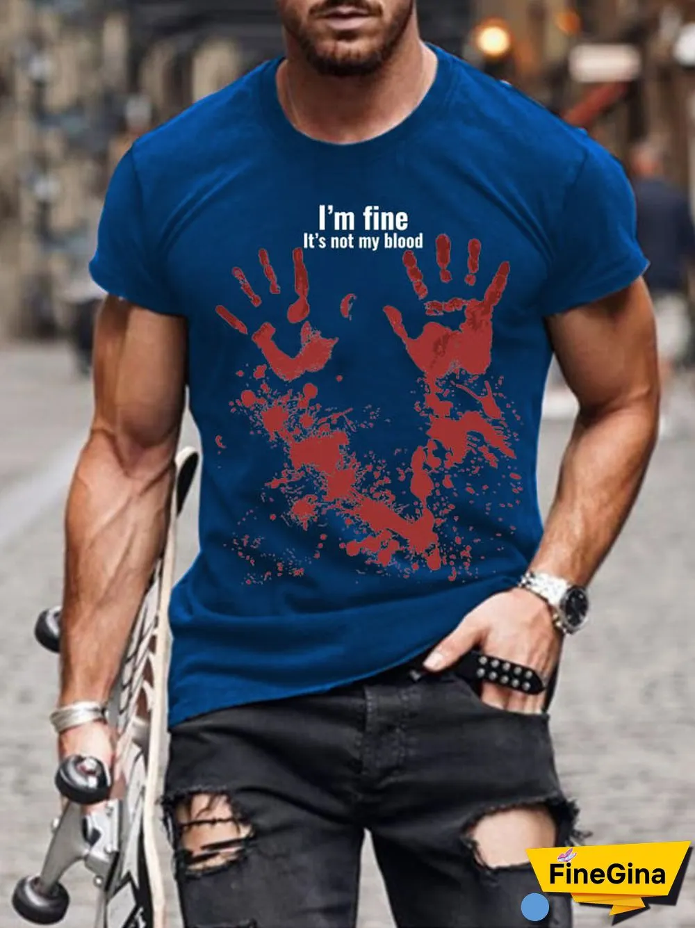 Men's Halloween I'm Fine Bloody Print Short Sleeve T-Shirt