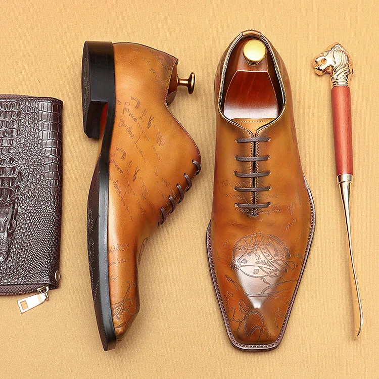 Men's Retro Genuine Leather Business Formal Oxford Dress Shoes