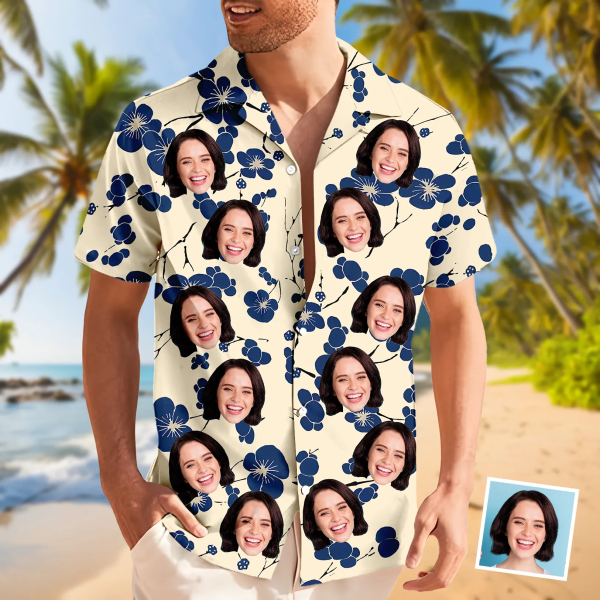 Custom Cherry Blossoms Hawaiian Shirt With Face Holiday Beach Shirt Japanese Art Theme Beach Shirt Holiday Gift For Men artswardrobe