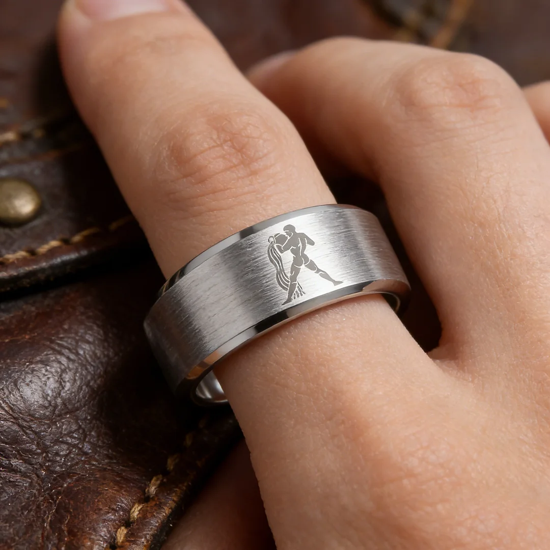 Beveled Edges Sliver Laser Etched Tungsten Carbide Rings Sliver Aquarius Couple Wedding Bands 4MM 6MM 8MM