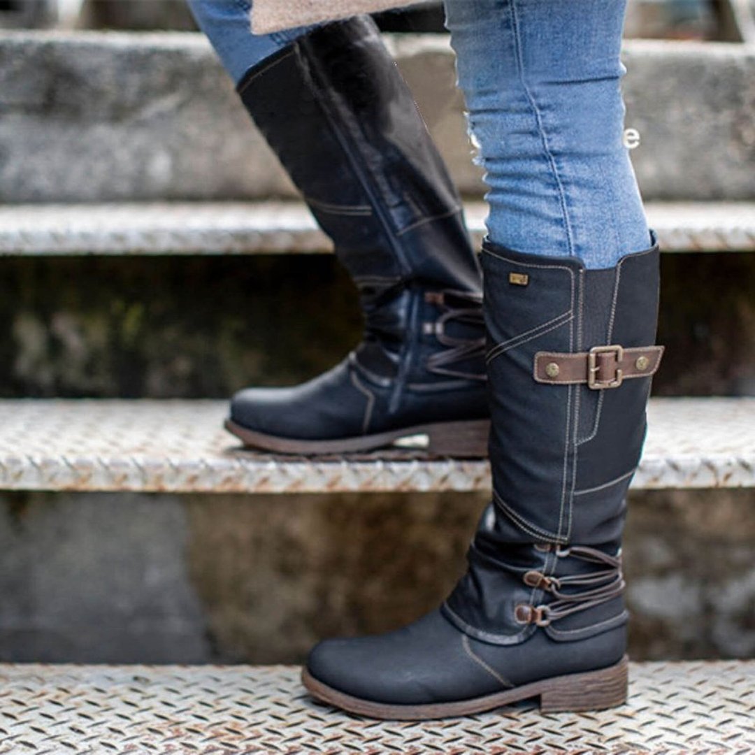 Women’s Vintage Leather Zipper High Snow Boots
