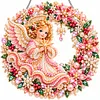 (Pink Angel)DIY Special Shaped Diamond Painting Wreath, Double-Sided Printing Christmas Wreath Hanging with LED Light Decor Kit 
