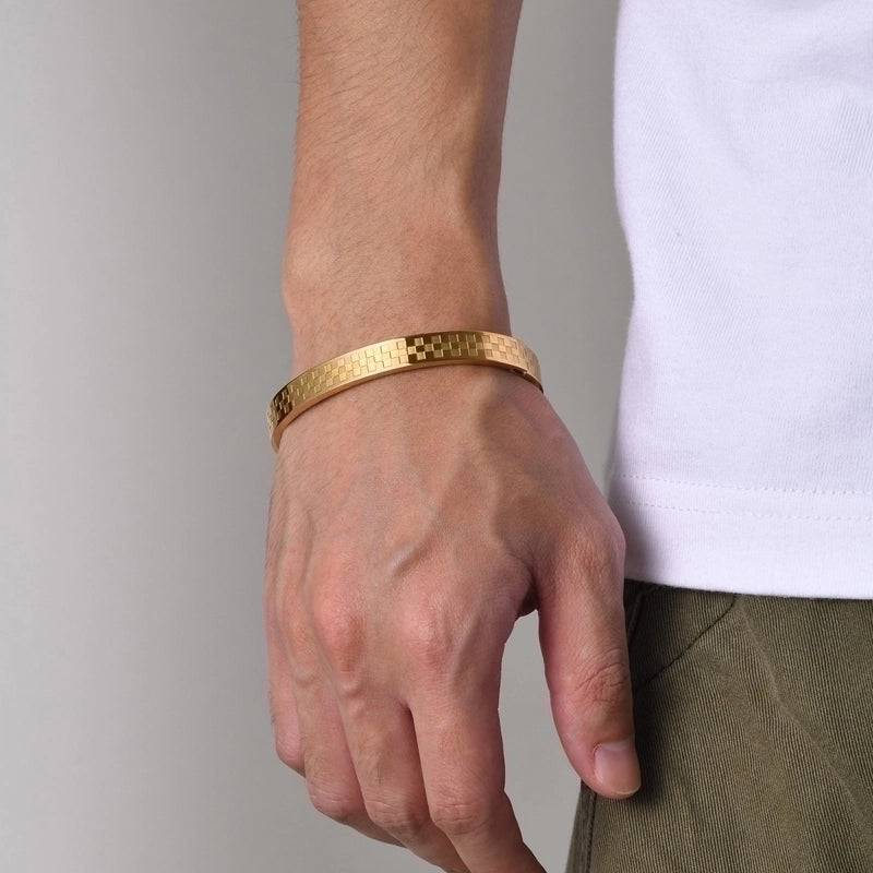 Minimalist Classic Style Plaid 304 Stainless Steel Bangle In Bulk