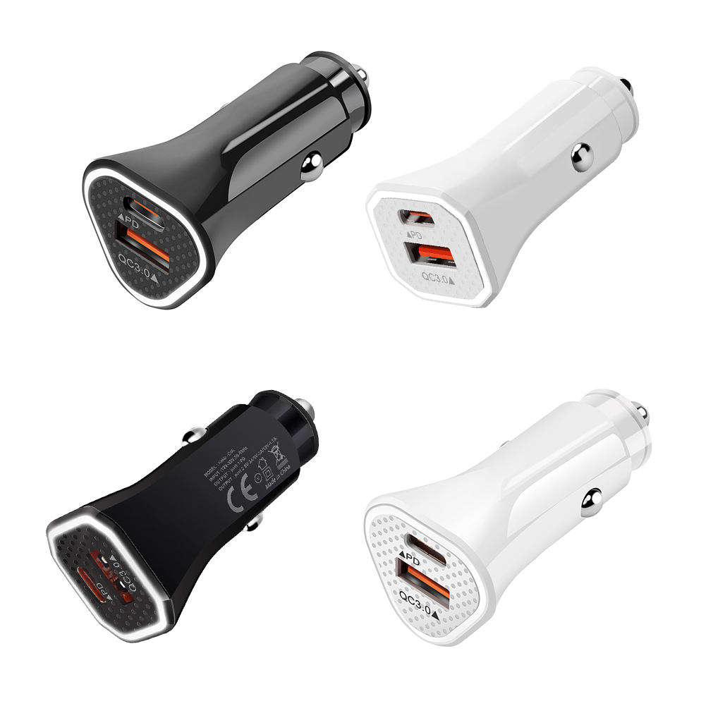 

PD 12W USB Car Charger Adapter 2 Ports Type-C 2.4A Fast Charging for Phone, Black triangle, 501 Original