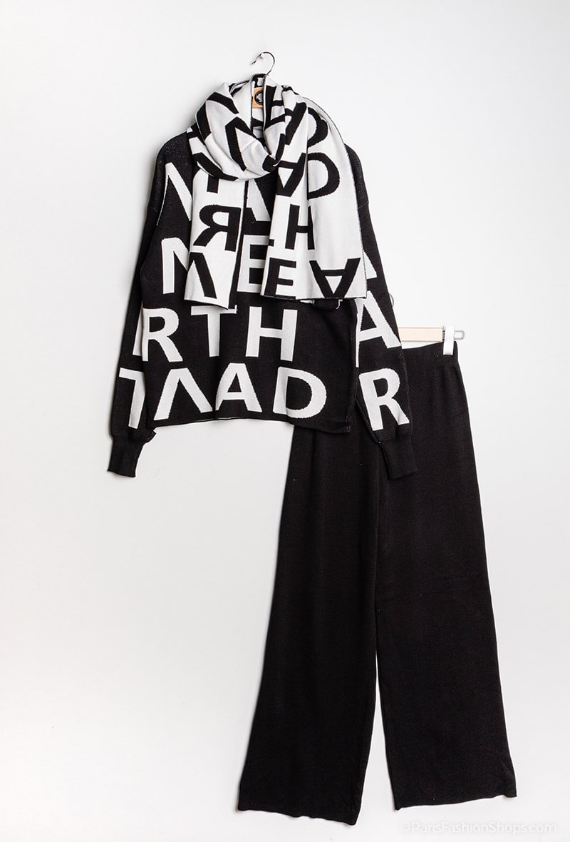 Fashion letter scarf knitted three-piece set