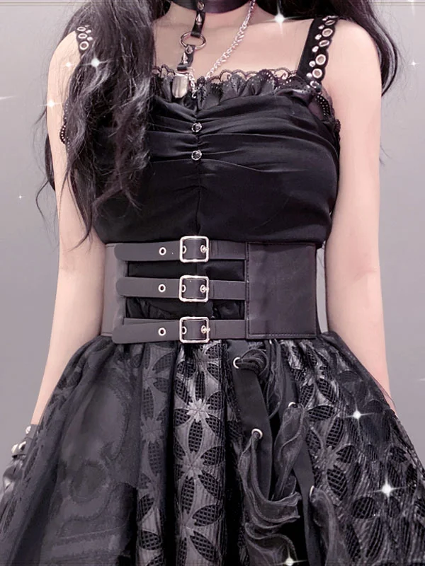 Gothic Lolita Cummerbund Metal Details PU Leather Miscellaneous Black Accessories Novameme