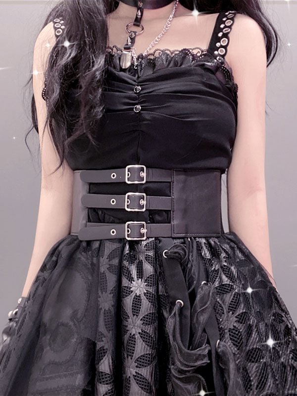 Gothic Lolita Cummerbund Metal Details PU Leather Miscellaneous Black Accessories Novameme