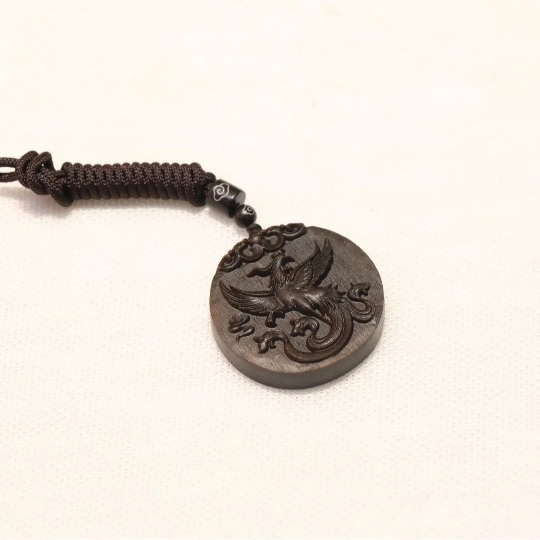 Brunei Agarwood Sinking Grade Carving 4.5 Phoenix Amulet Pendant Necklace 