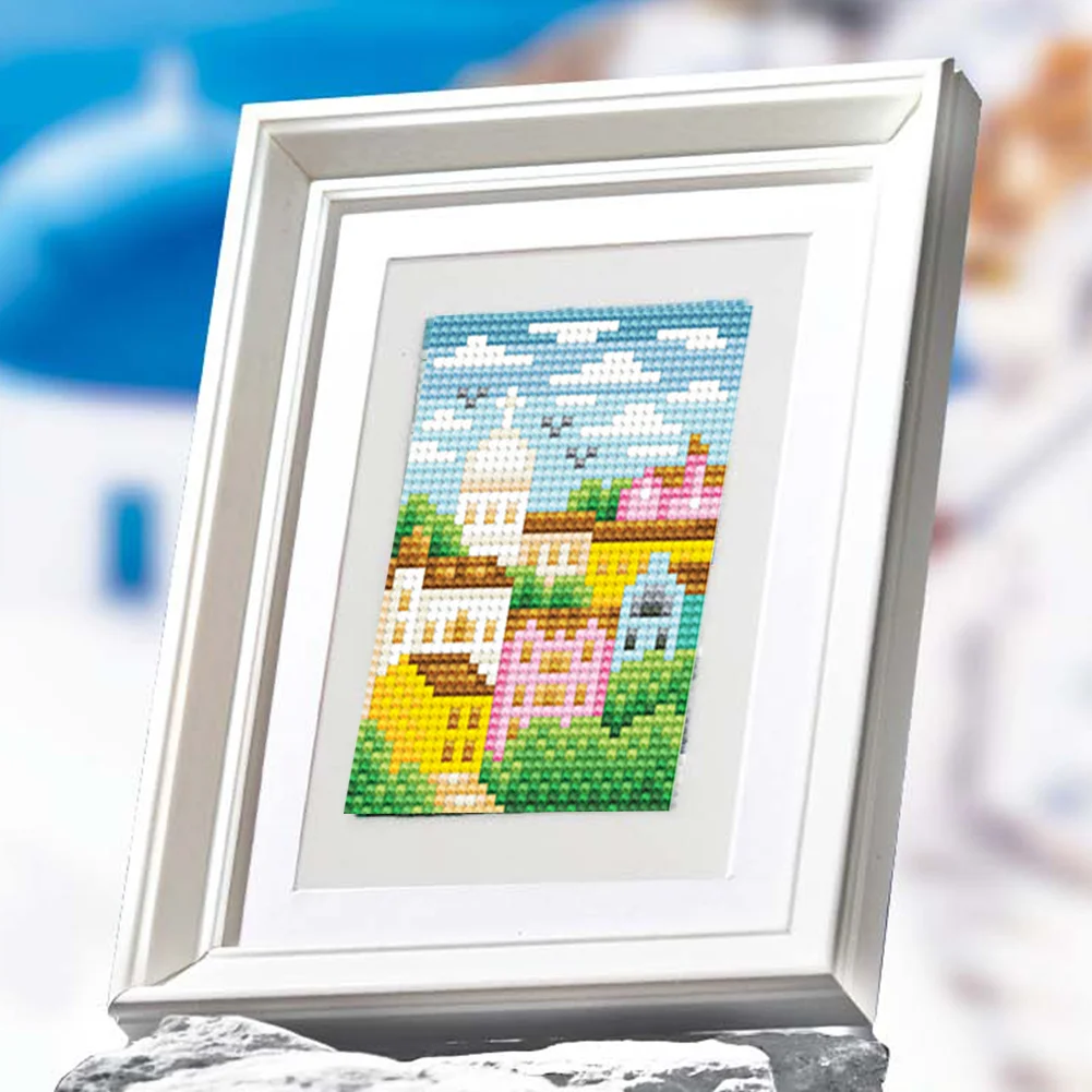 6pcs Scenery DIY Mini Round Diamond Painting for Desktop Decor No Frame(14*19cm)