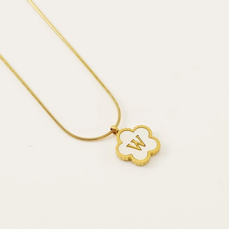 Basic Classic Style Letter Flower 304 Stainless Steel Shell 18K Gold Plated Plating Inlay Pendant Necklace