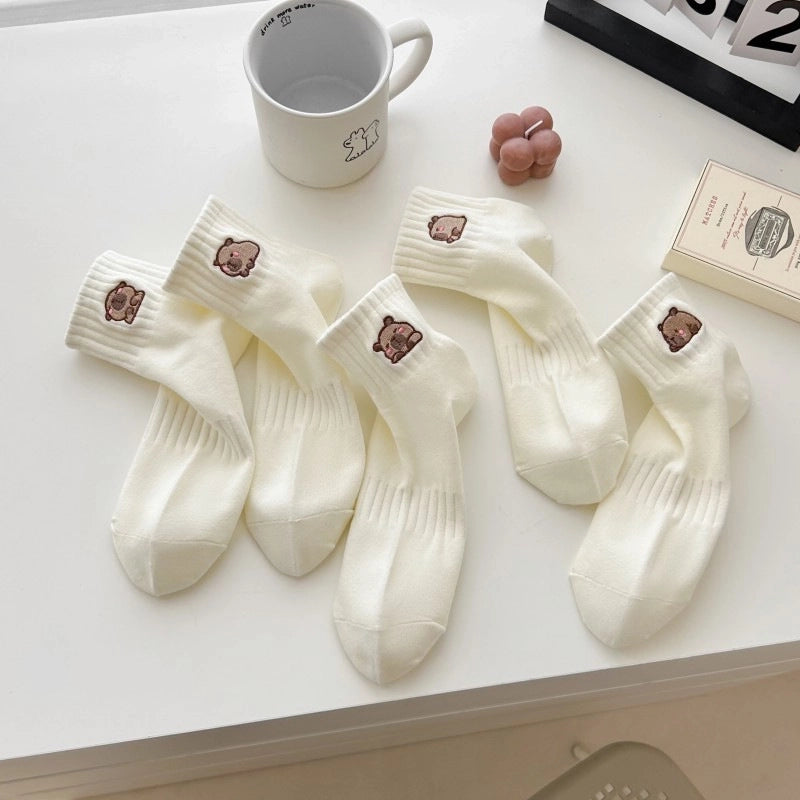 Socks Women’s Mid-tube Socks Cotton Socks Spring And Summer Sweat-absorbent Sports Cotton Socks White Women’s Socks Embroidered Kabibala Tide Socks
