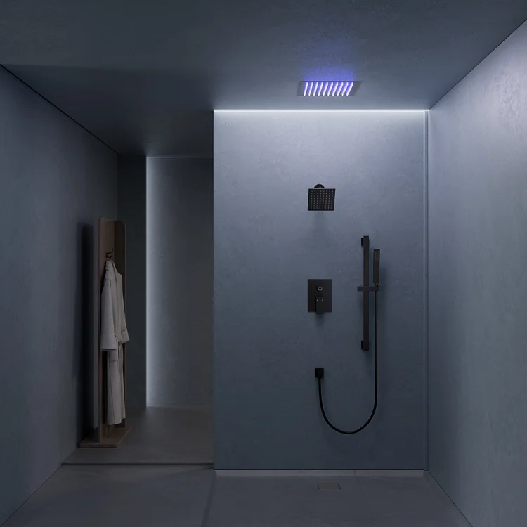 Dual 12-Inch LED Rain and 6-Inch Shower Head System with Slide Bar SFS-1012-BK