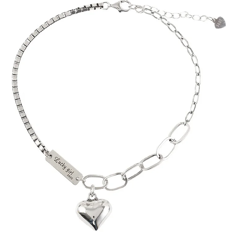 925 Silver Heart Pendant Ankle Bracelet for Women