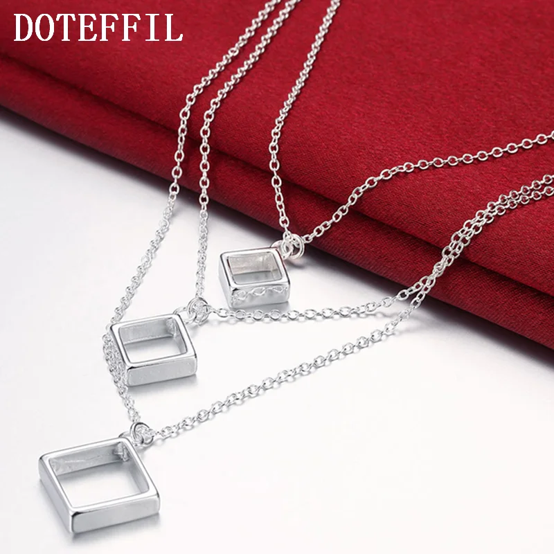 DOTEFFIL 925 Sterling Silver 18 Inch Chain Three Square Pendant Necklace For Women Jewelry