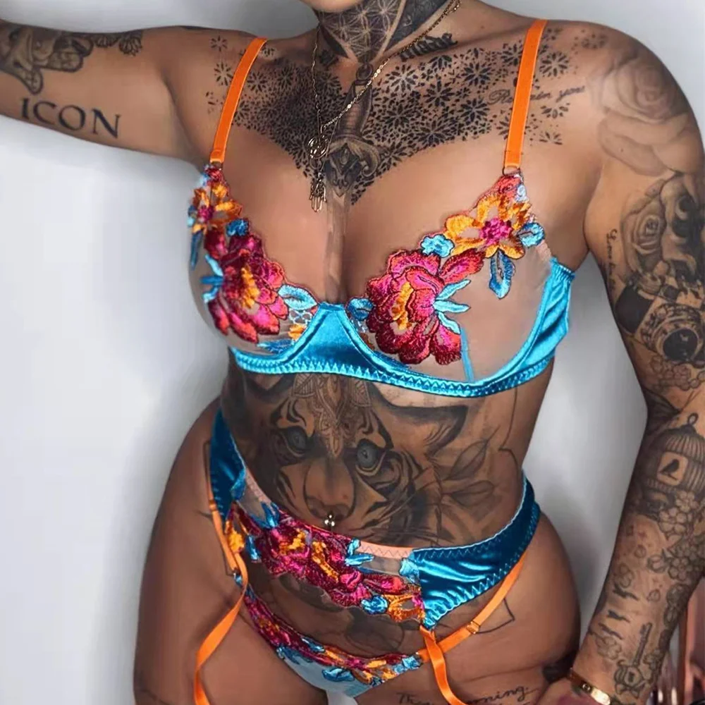 Billionm Floral Erotic Lingerie Sensual Lace Hollow Out Intimates Transparent Embroidery Underwear Women  Porn Sissy Nightwear Sets Thong