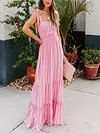 Lace-Up Plain Striped Condole Belt Maxi Dress