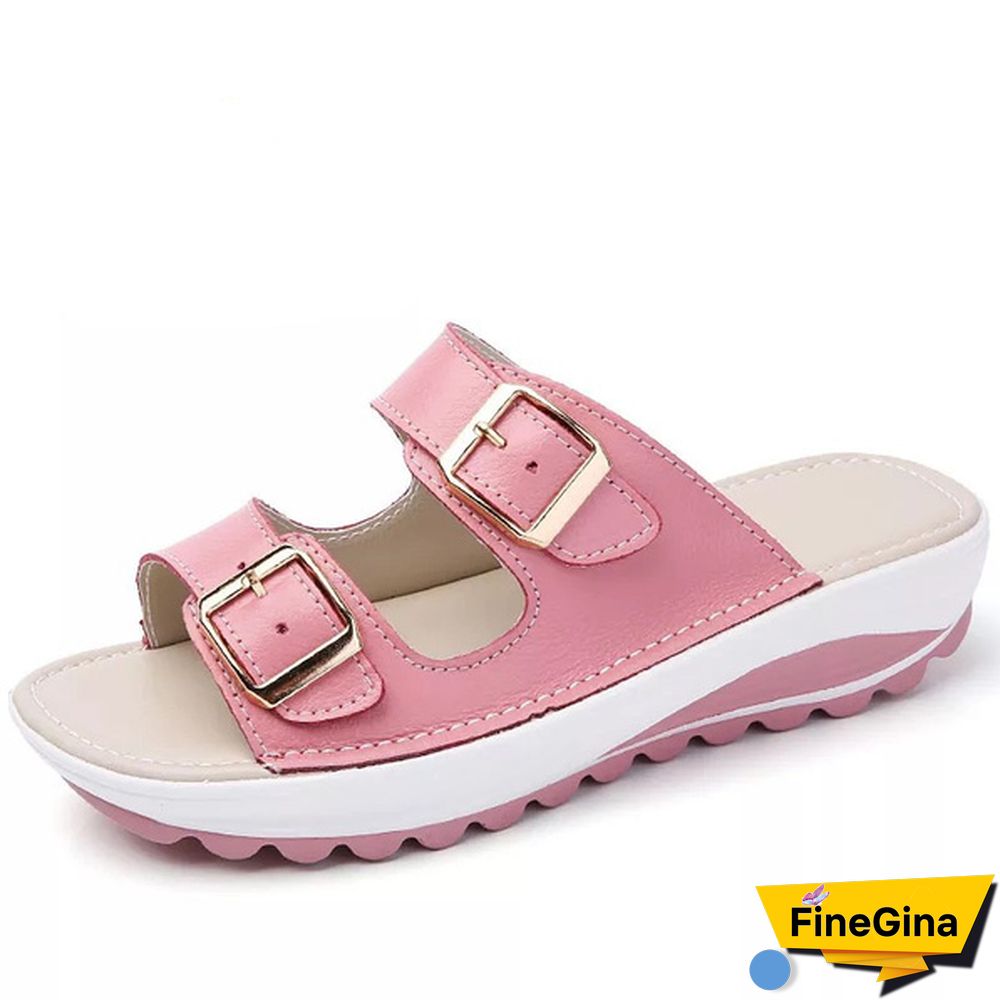 Women Fashion Casual Shoes Slippers Leather Sandals Summer Shoes Plus Size 35-42