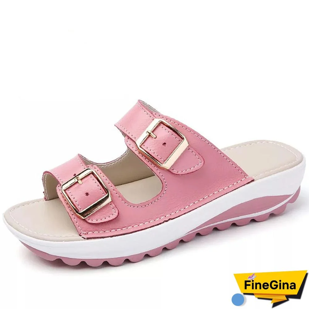 Women Fashion Casual Shoes Slippers Leather Sandals Summer Shoes Plus Size 35-42