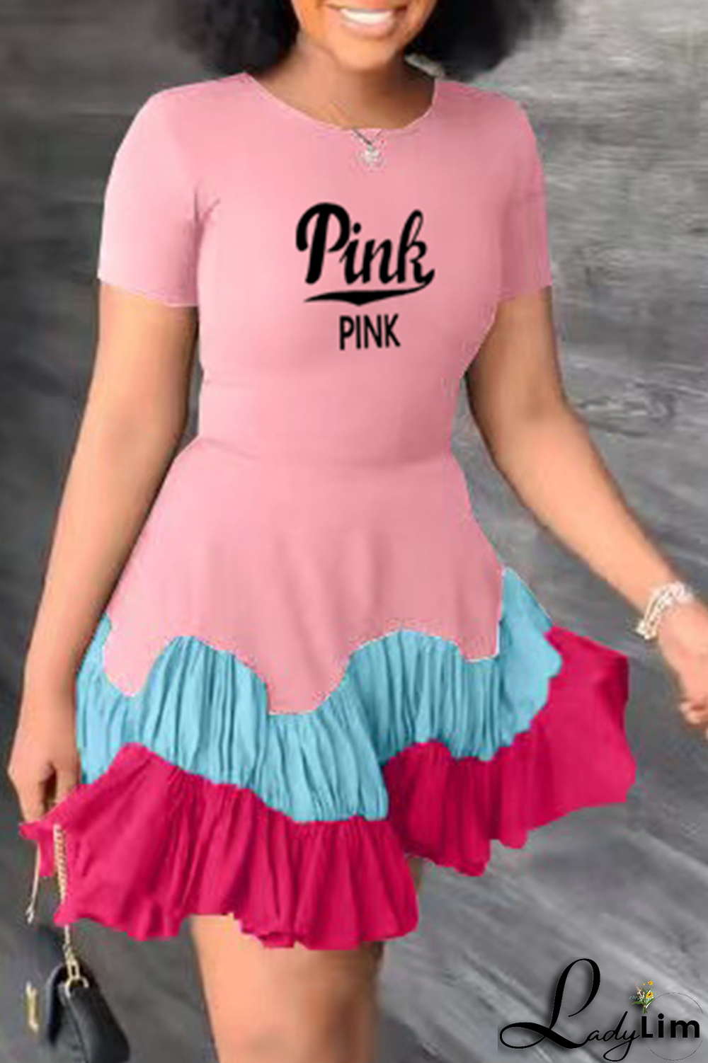 Black Casual Print Flounce O Neck Cake Skirt Dresses