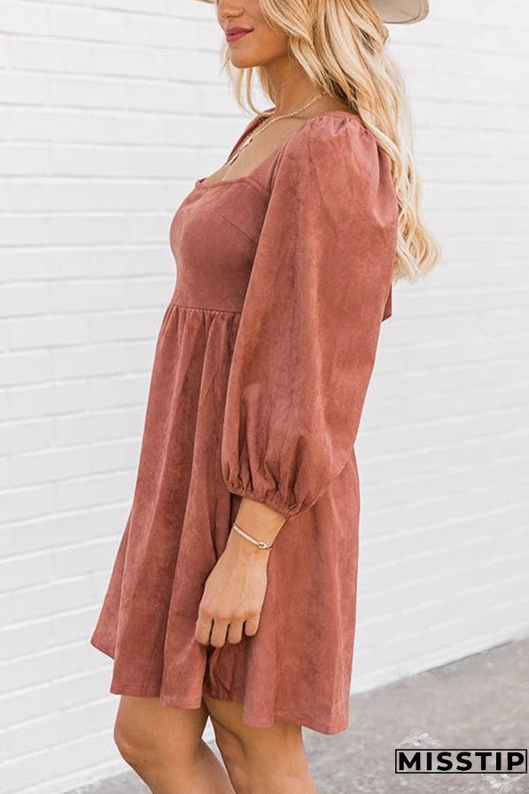 Washed Square Neck High Waist Flared Short Dress