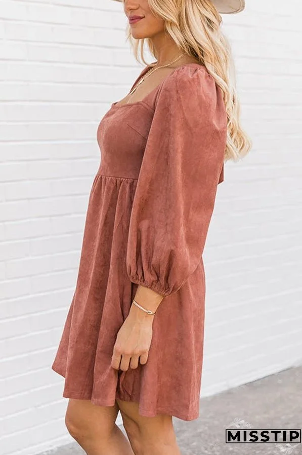 Washed Square Neck High Waist Flared Short Dress