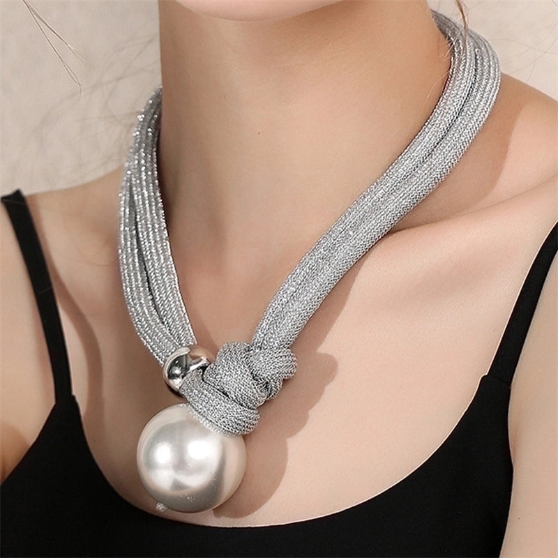 Ig Style Elegant Geometric Imitation Pearl Metal Women's Choker3