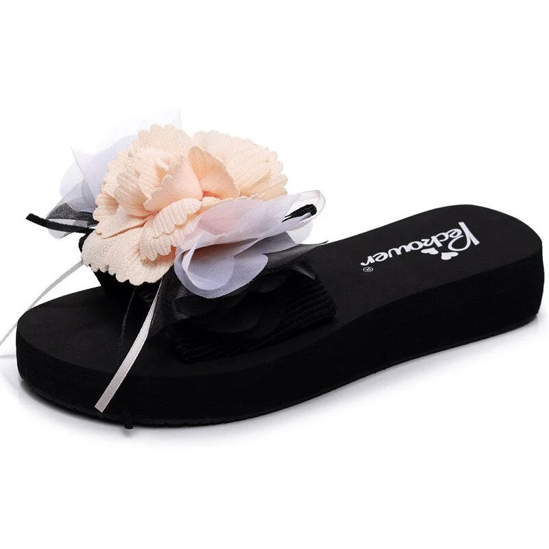 Ladies Fashion Weages Slippers Women Shoes Summer New Platfrom Flip Flops Shoea Woman Casual Floral Solid Beach Slippers hy452