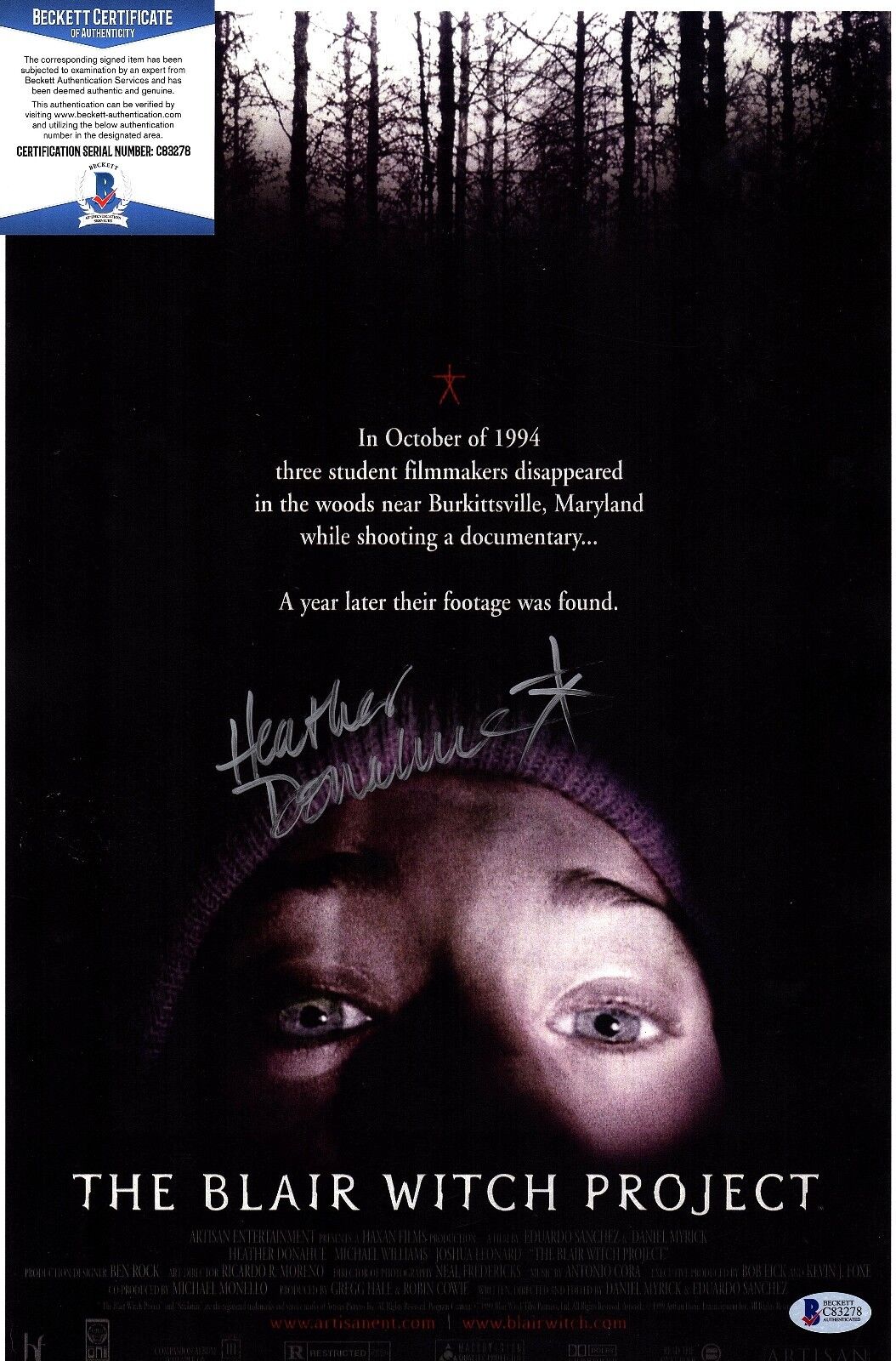 HEATHER DONAHUE Signed 11X17 Photo Poster painting BLAIR WITCH PROJECT