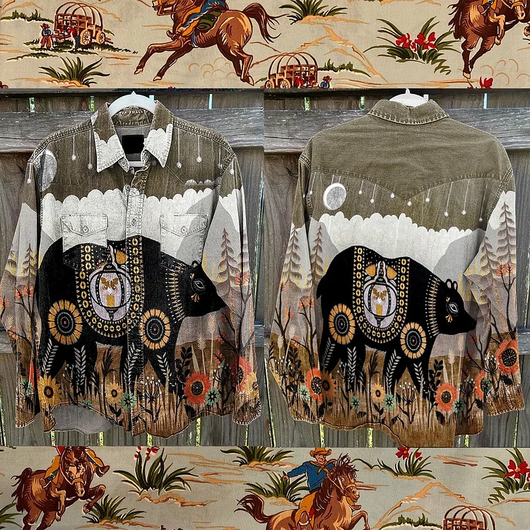 Vintage Western Cowboy Art Print Print Casual Shirt