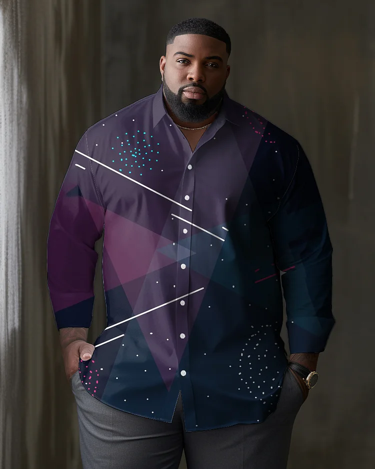 Men's Plus Size Casual Zodiac Line Art Textured Lapel Long Sleeve Shirt