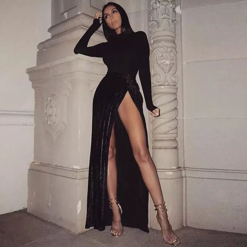 Uveng Uveng Slim Pit Spring Dress Elegantly Opened Women's Skirt INS Long Skirt