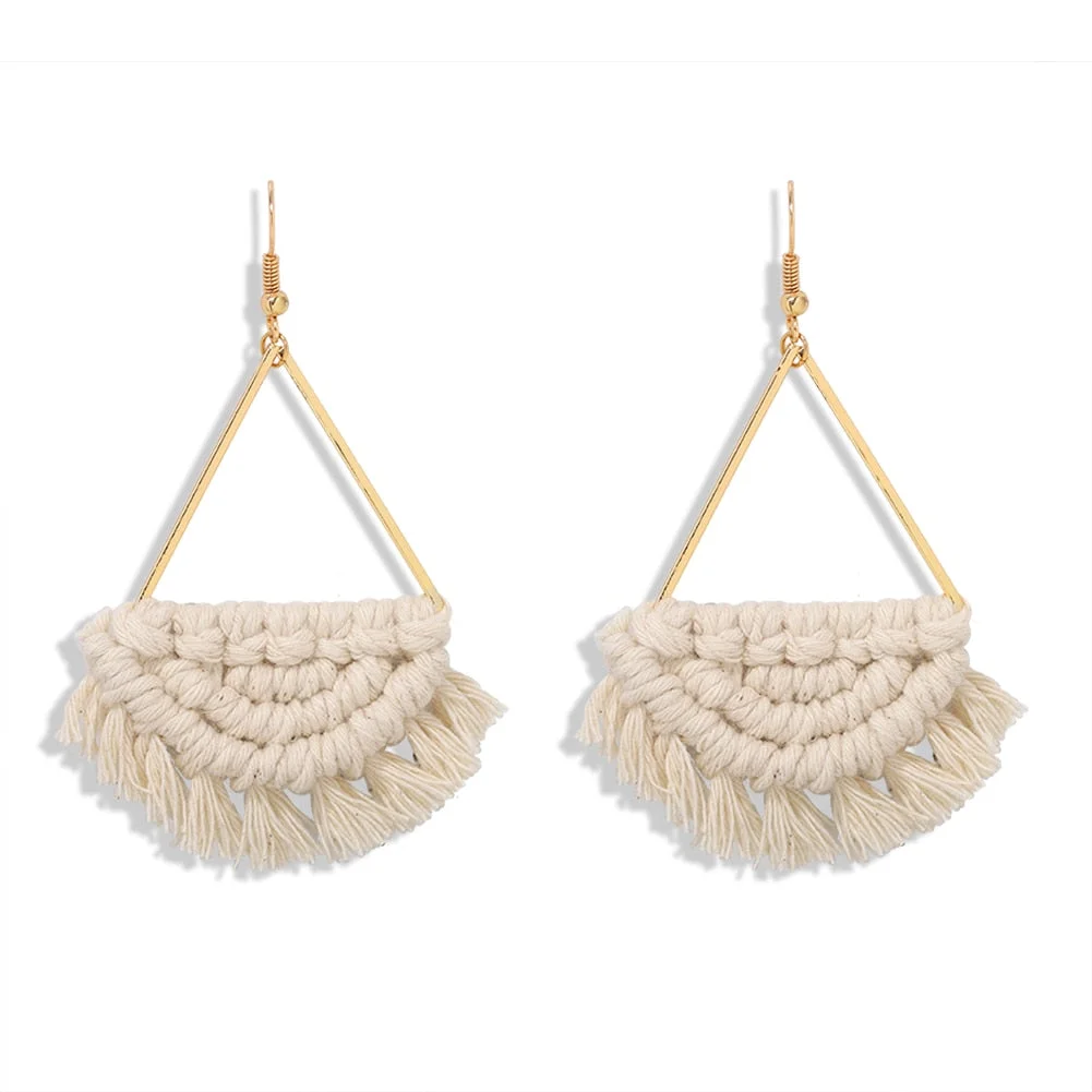 Dvacaman Ethnic Handmade Weave Macrame Earrings Cotton Thread Feather Fringe Tassel Earrings Wedding Jewelry Women Accessories