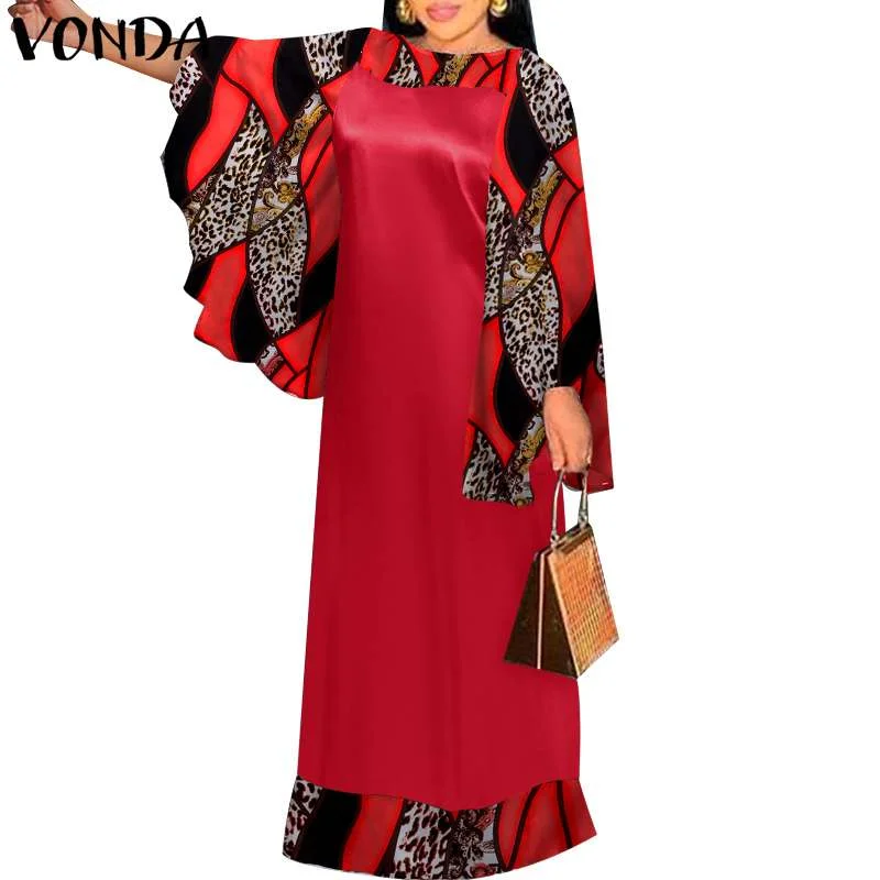 Bohemian Long Maxi Dress 2022 VONDA Women Vintage Printed Dress Autumn Long Sleeve Party Vestido Oversized Sundress Robe Femme