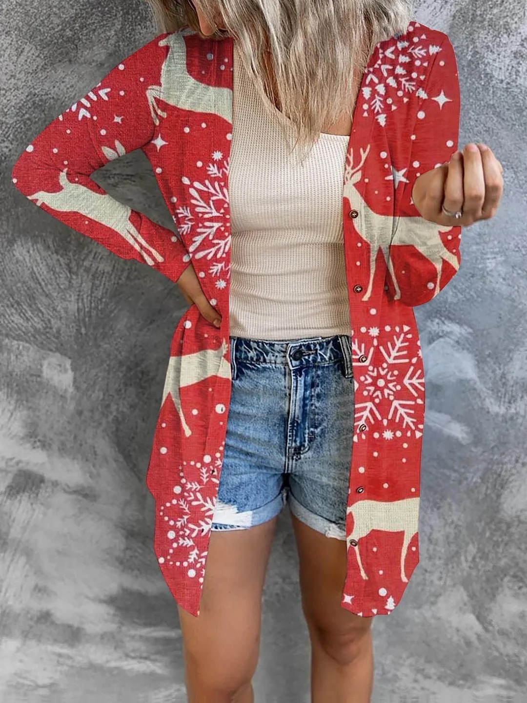 Women's Christmas Printing Fashion Button Long Sleeve Cardigan