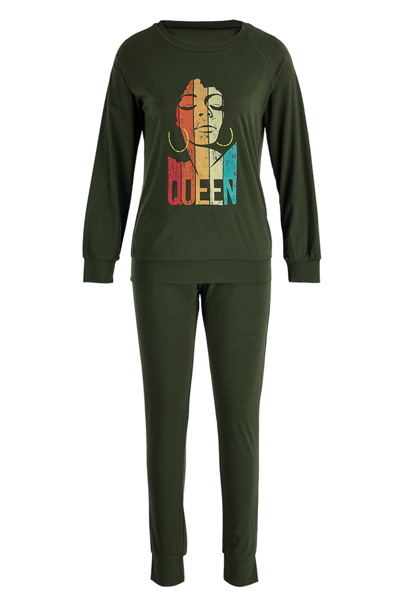 Rose Red Fashion Casual Print Patchwork O Neck Long Sleeve Two Pieces