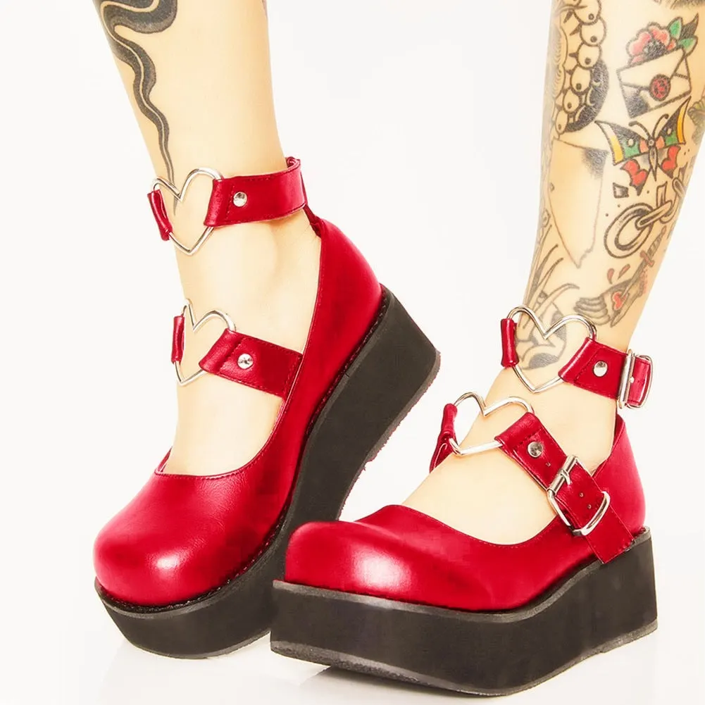 Large Size 43 Female Lolita Marry Jane Pumps Heart Buckle Platform Cosplay Brand Women Pumps Sweet Punk Cool Shoes Woman