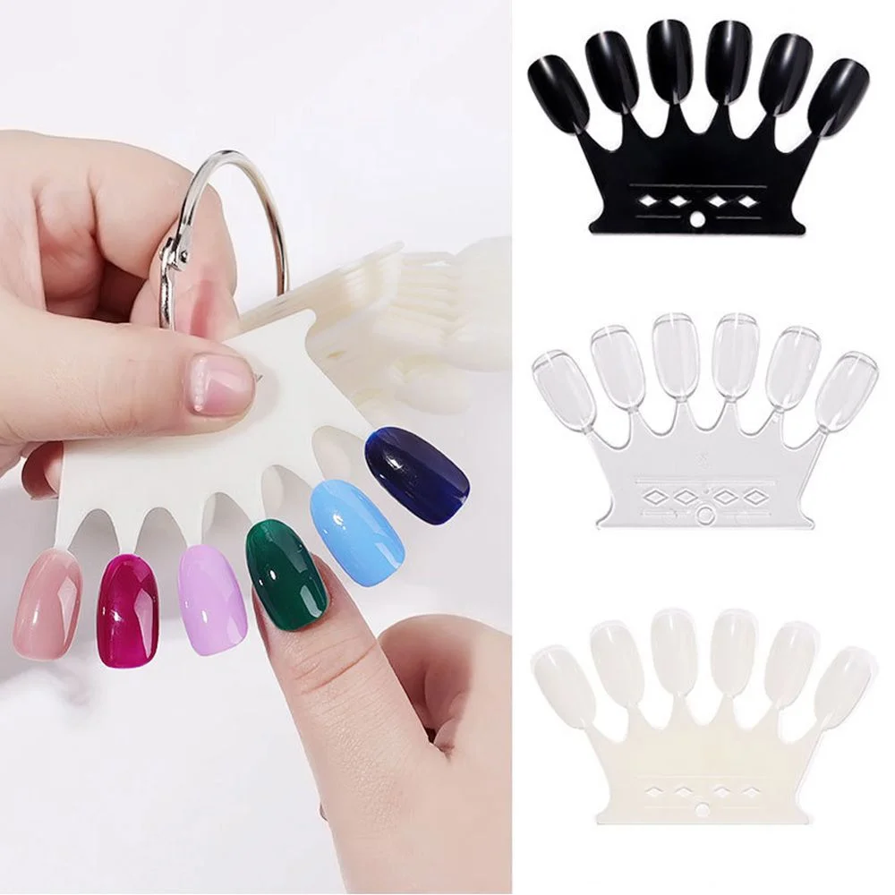 Clear Black False TipsFor Nail Art Display Oval Fan Style Nail Swatch Polish Stand Tips Practice Manicure Tools Crown Color Card-Nail Inspo