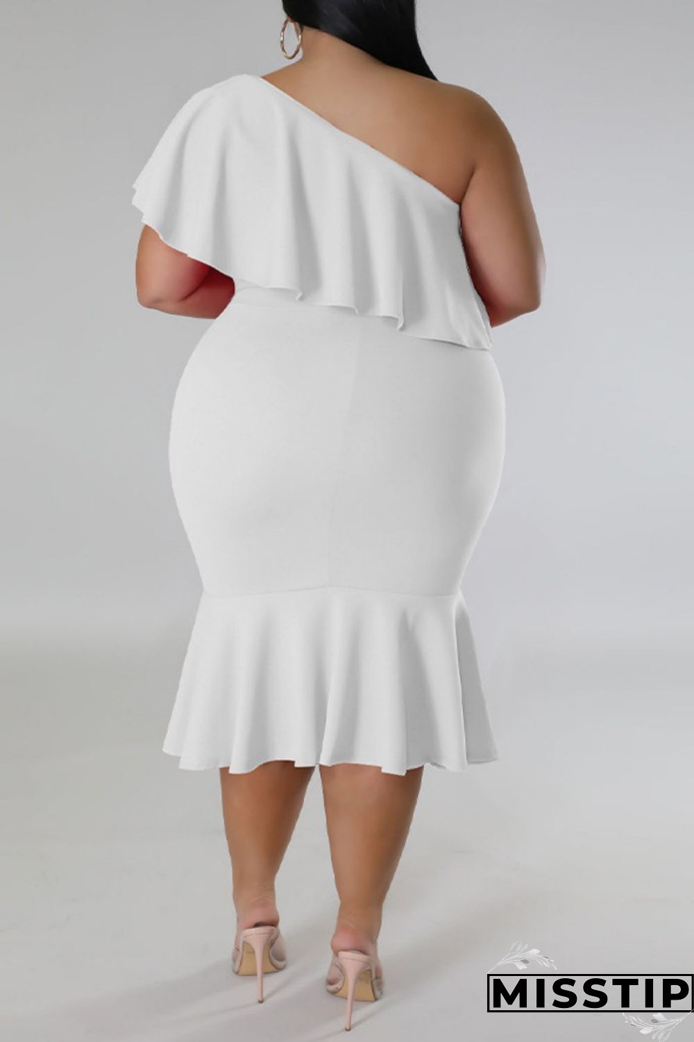 Green Casual Solid Patchwork Backless Oblique Collar Plus Size Dresses