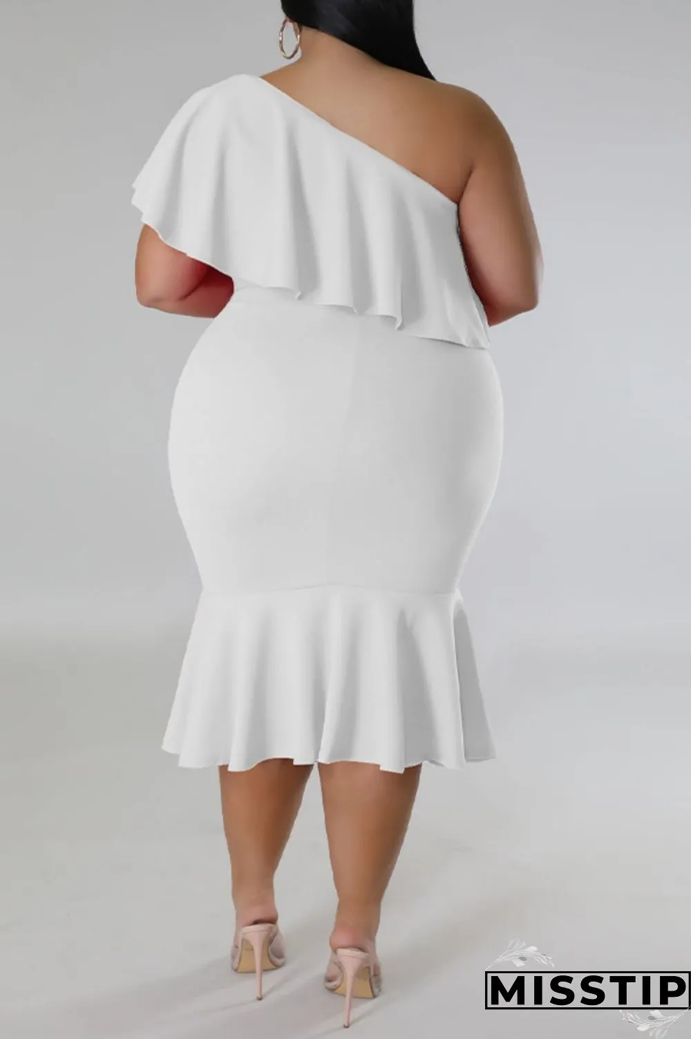 Green Casual Solid Patchwork Backless Oblique Collar Plus Size Dresses